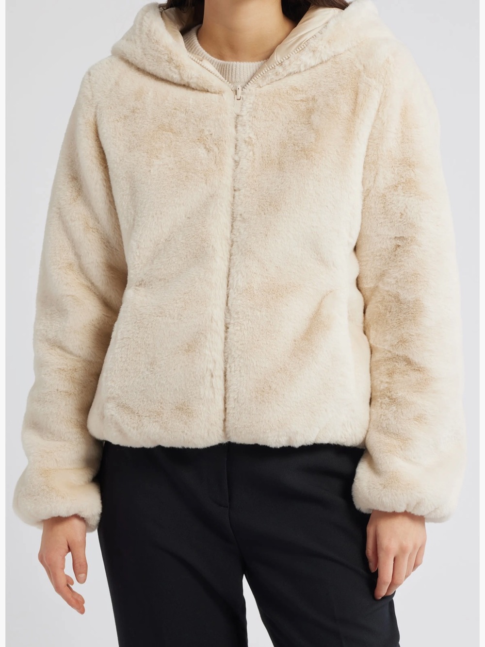 Save The Duck Reversible Faux Fur Jacket | Cream | Size 1/S | Luxury Vegan Coat